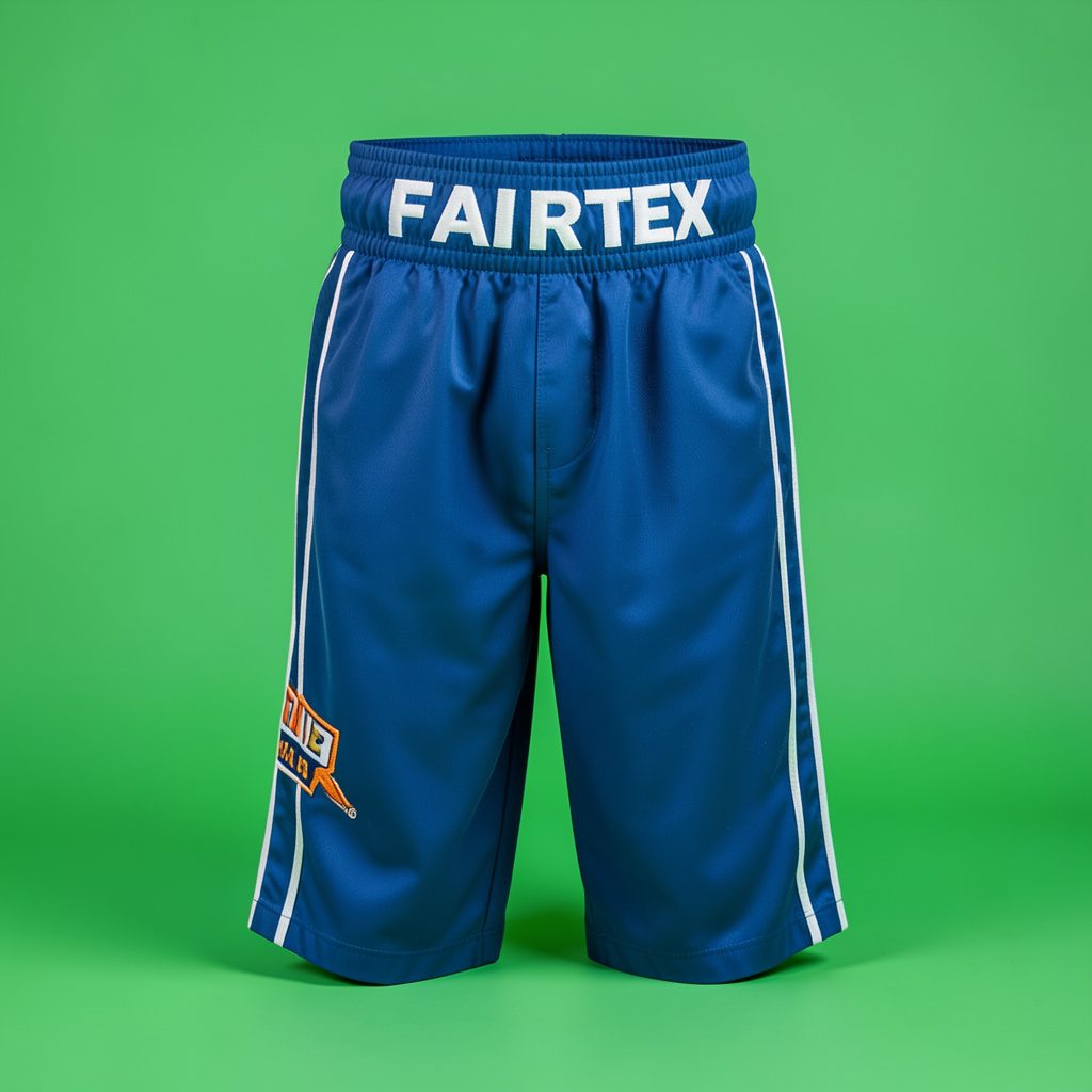 Шорти Fairtex для тайського боксу синього кольору з контрастною вишивкою